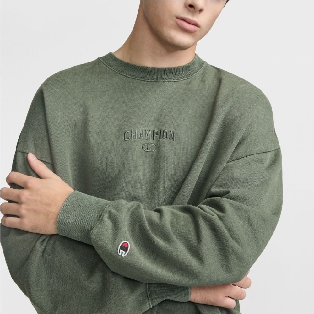 New Champion Vintage Wash Crewneck Ground Green Relaxed Loose Classic Logo 2XL